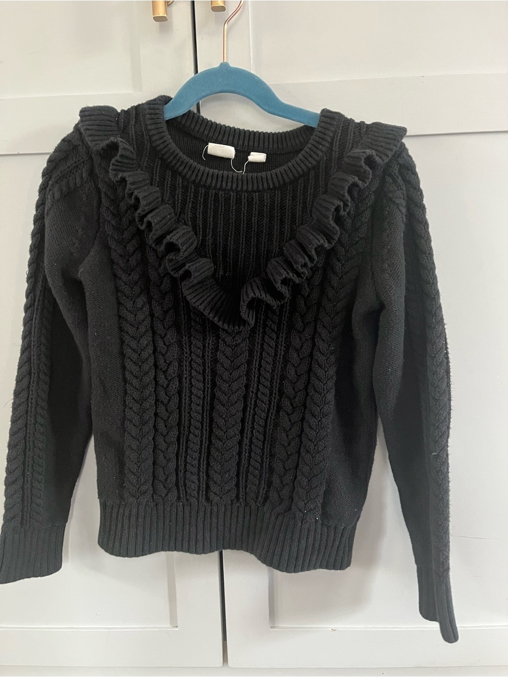 GAP Black Ruffle Cable Knit Crewneck Sweater